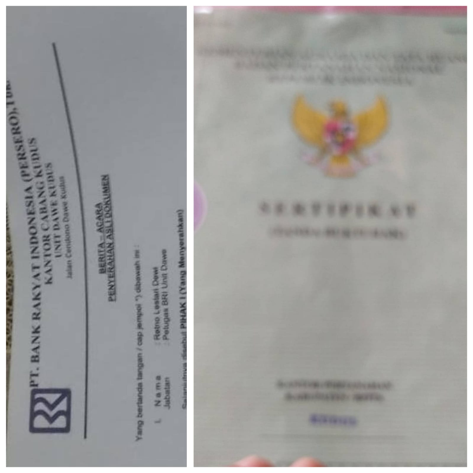 Setelah Dilaporkan ke OJK dan Ombudsman Jateng, Kepala BRI Unit Dawe Kudus Kembalikan SHM Jaminan KUR Yuliana Fitri